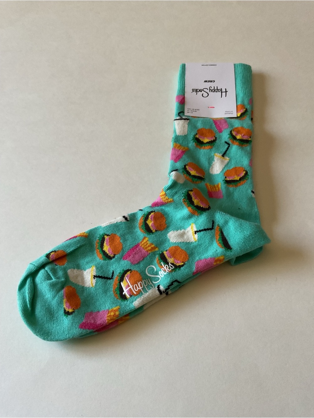 HAPPY SOCKS HAMBURGER FRI S AND SHAKE PRINT TURQUOISE OS MENS SHOE 8-12 NWT